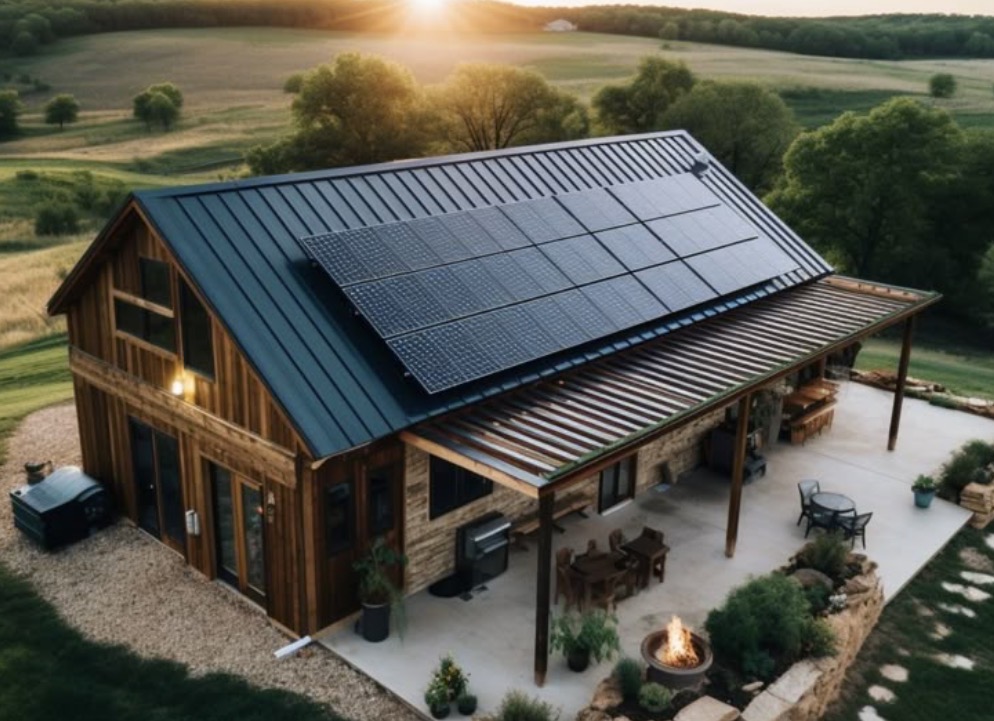 Roof mounted solar system on barndominium